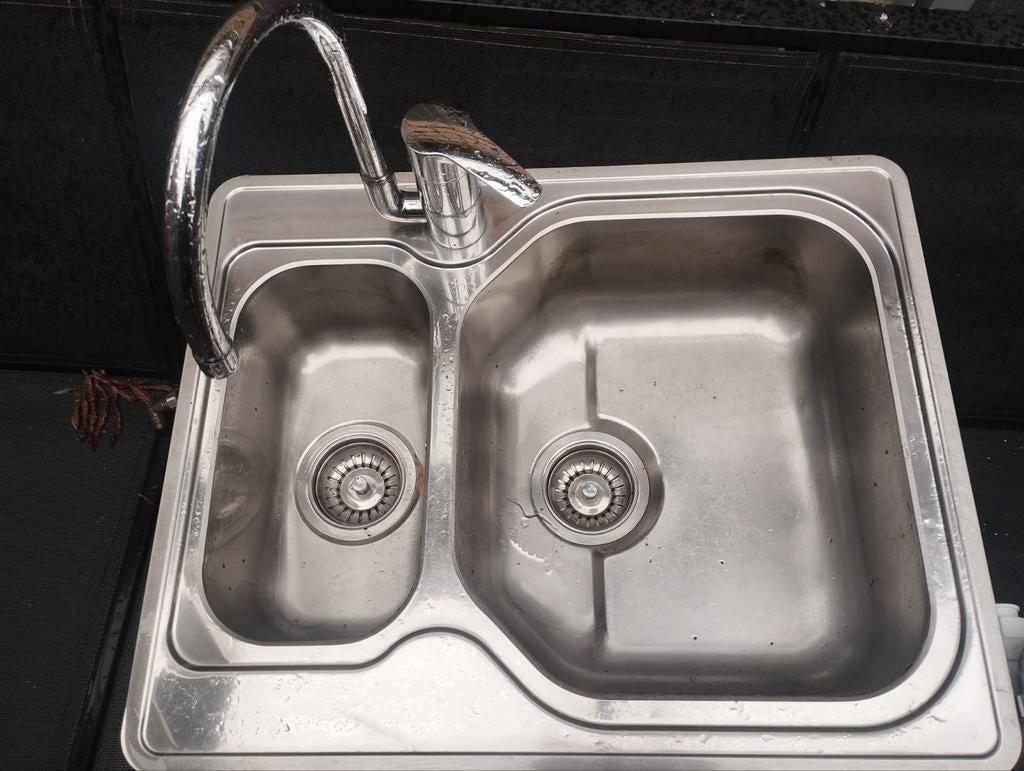 Wasbak spoelbak met grohe kraan in nette staat RVS, Ophalen of Verzenden