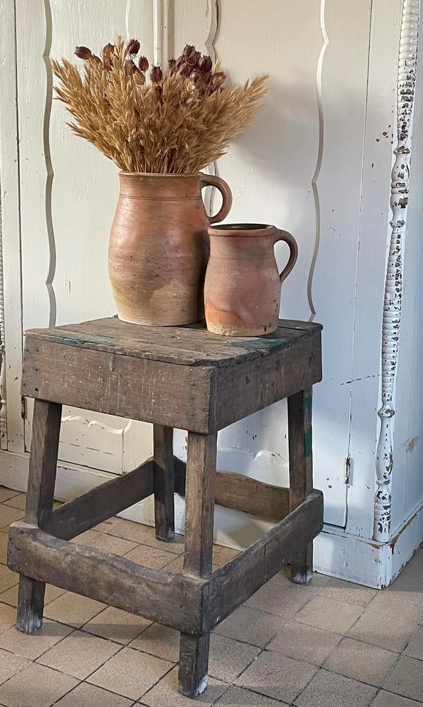 Brocante oude houten kruk / tafeltje, Antiek en Kunst, Ophalen of Verzenden