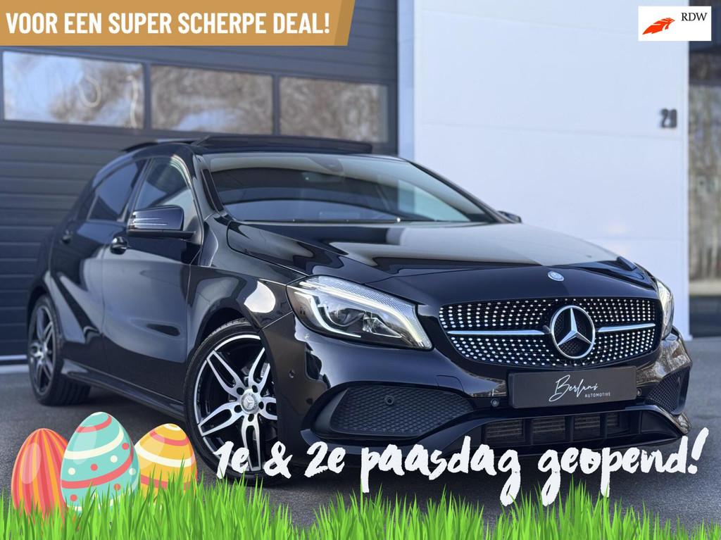 Mercedes A-klasse 160 AMG Night Edition Panodak | LED | Navi, Voorwielaandrijving, Gebruikt, 4 cilinders, Zwart