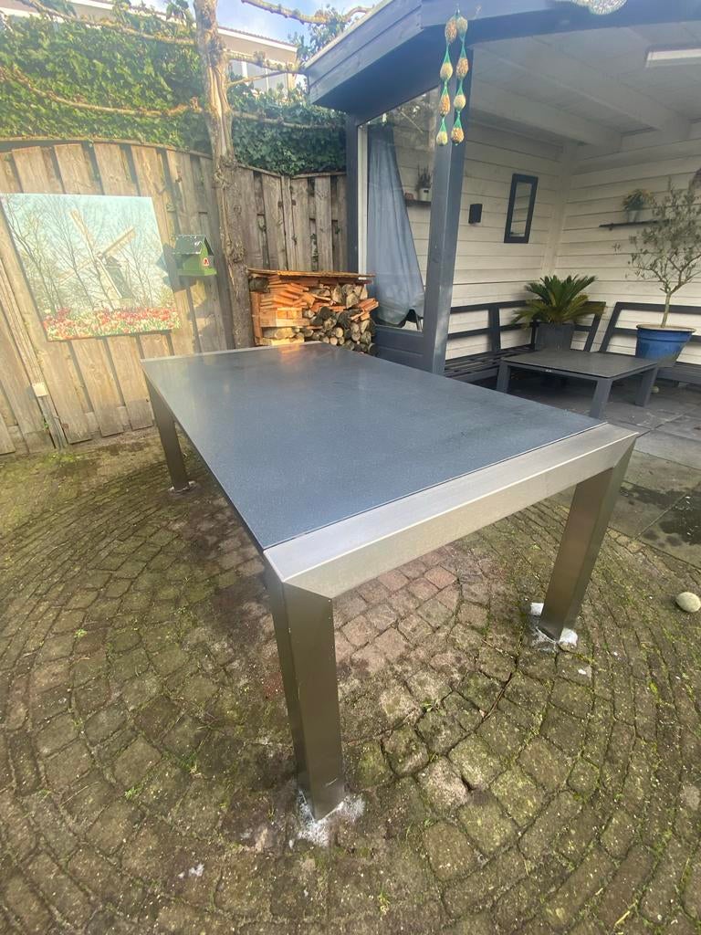 Tuintafel graniet Steel Grey met RVS onderstel 180x100 cm, Ophalen of Verzenden, Gebruikt, Rechthoekig, Rvs