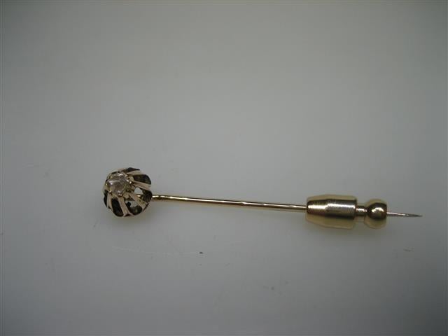 Antieke 14 karaat Diamanten Gouden Dasspeld ca.1890, Verzenden, Goud, Broche, Met edelsteen