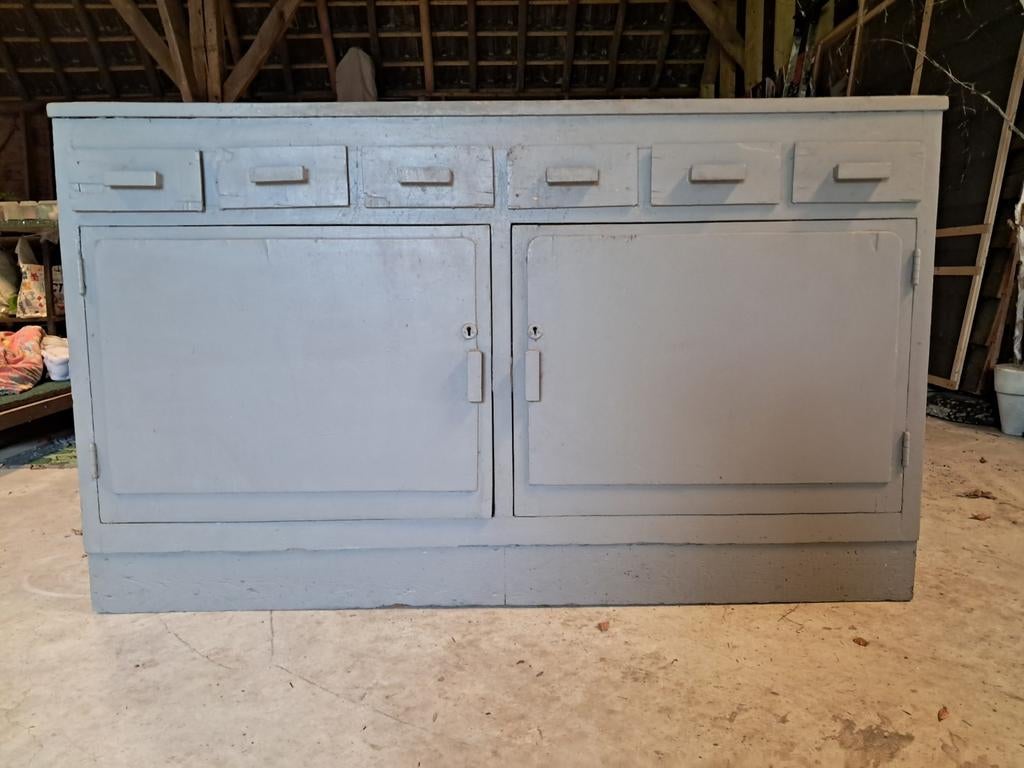 Vintage Werkbank / Dressoir - Grijs Houten Kast, Ophalen