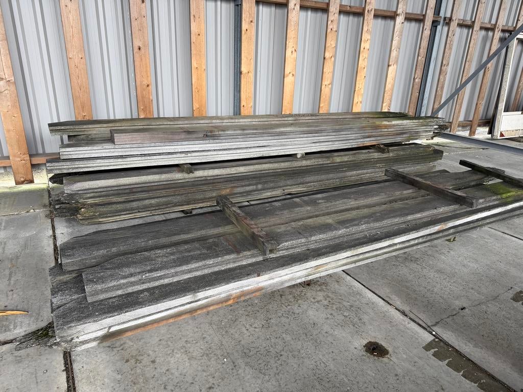 Gebruikte Azobe Damwand planken 10 x 26 cm., Ophalen, Gebruikt, Balk, Overige houtsoorten