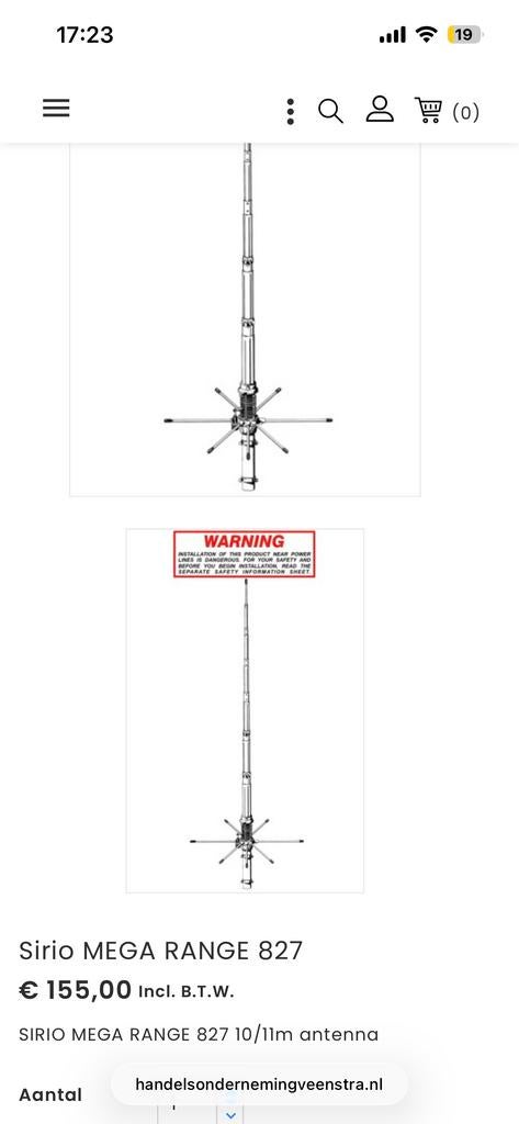 Sirio Mega Range 827 10/11m Antenne, Telecommunicatie, Antennes en Masten, Ophalen, Zo goed als nieuw, Antenne