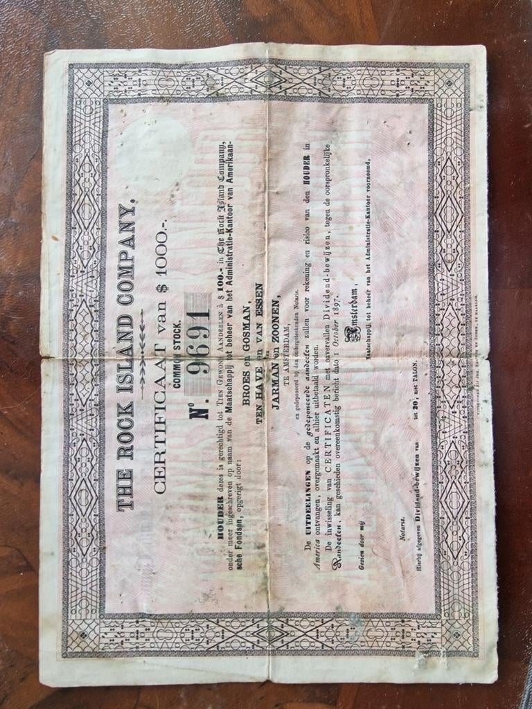 Oud aandeel The Rock Island Company - Certificaat, Ophalen of Verzenden, Voor 1920, Certificaat van aandeel