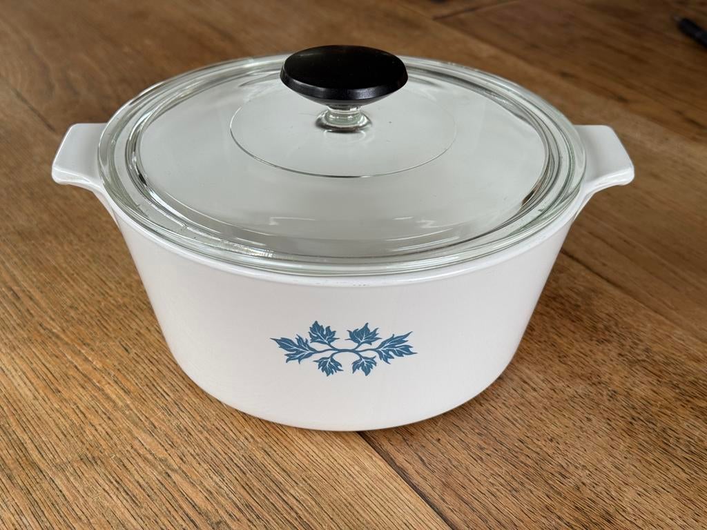 Vintage Pyroflam Blue Band ovenschaal met deksel, Ophalen of Verzenden, Gebruikt