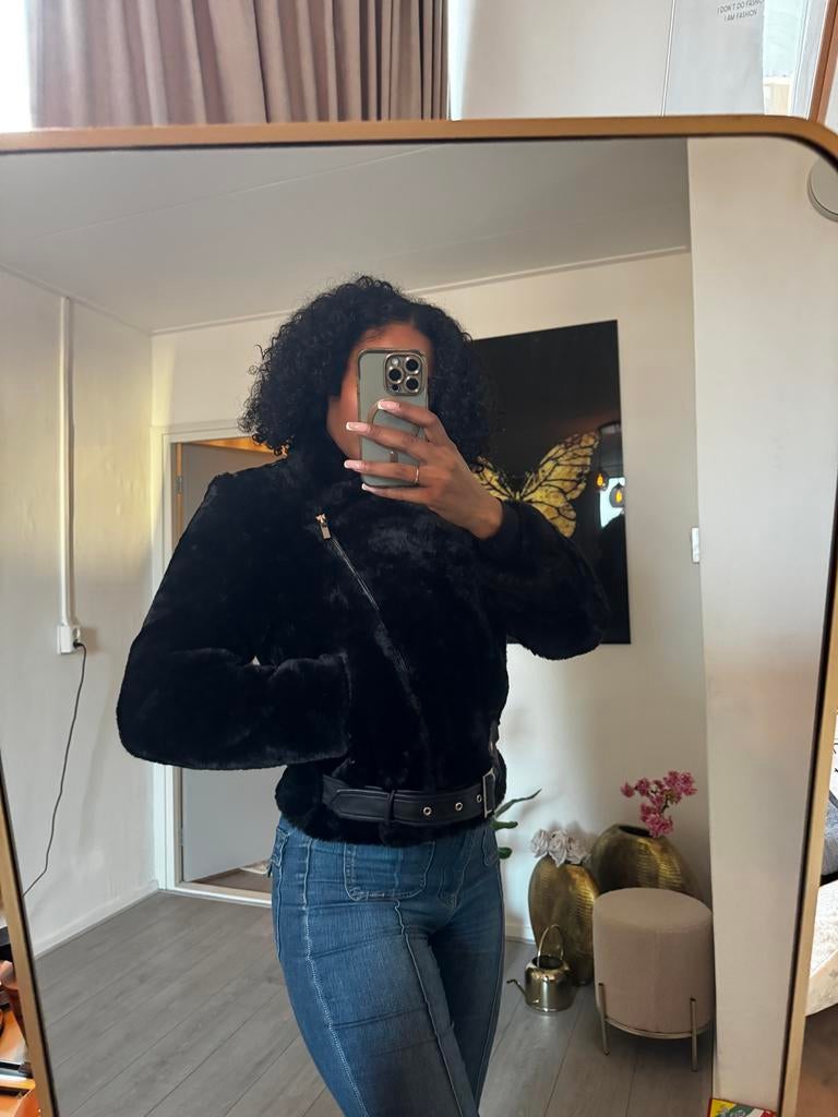 Monte Cervino Aviator Faux Fur Jas Maat M, Maat 38/40 (M), Zwart, Ophalen of Verzenden, Monte cervino