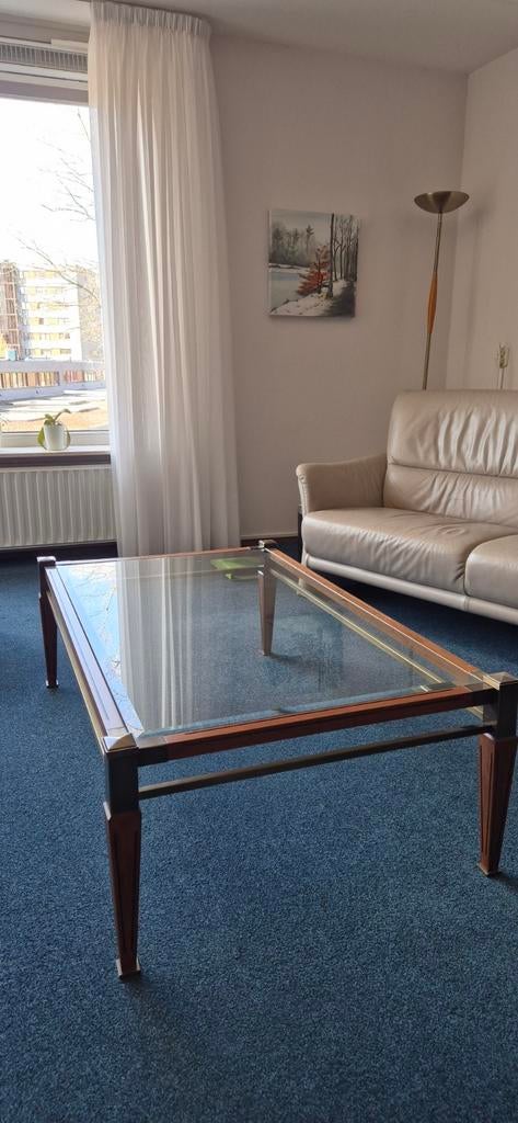 Kersenhouten salontafel met geslepen glasrand, Ophalen of Verzenden