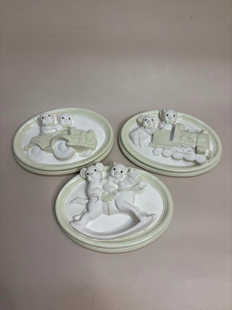 3 Vintage Gips Wanddecoratie Babykamer - Zachtgroen, Ophalen of Verzenden, Zo goed als nieuw