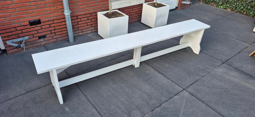 Witte houten bank voor aan de eettafel, Ophalen, Gebruikt, Wit, Hout