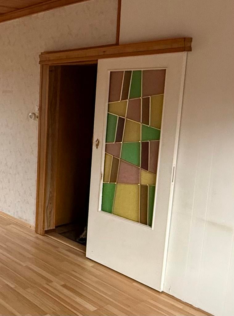 Glas in lood schuifdeur, Doe-het-zelf en Verbouw, Deuren en Horren, Gebruikt, 80 tot 100 cm, Binnendeur, Ophalen of Verzenden