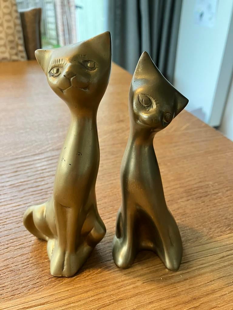 2x Vintage messing regency design poes kat beeldje poesje, Ophalen of Verzenden, Gebruikt, Dier