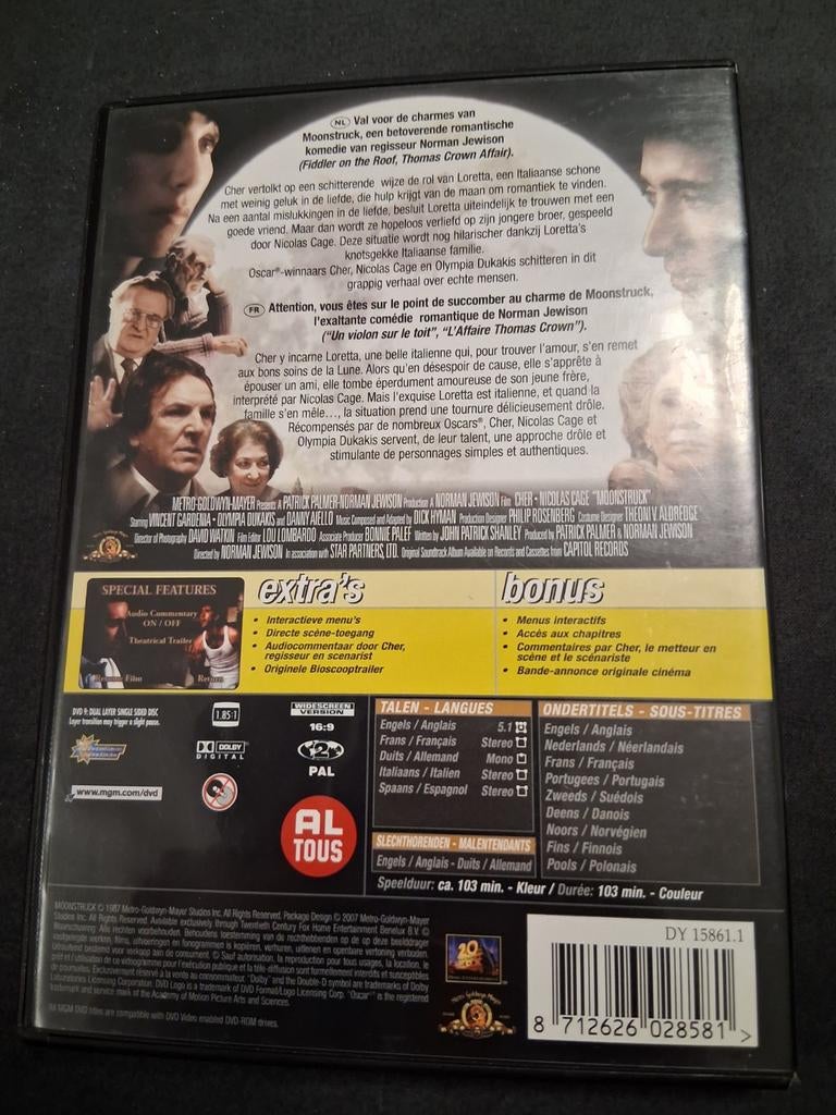 Moonstruck DVD - Romantische komedie met Cher & Nicolas Cage, Alle leeftijden, Ophalen of Verzenden, Gebruikt, Romantische komedie