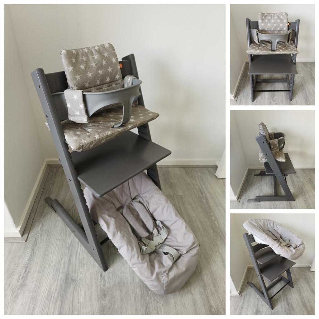 Stokke Tripp Trapp antraciet grijs+babyset,2 standen newborn, Kinderen en Baby's, Ophalen of Verzenden, Zo goed als nieuw, Stokke Tripp Trapp