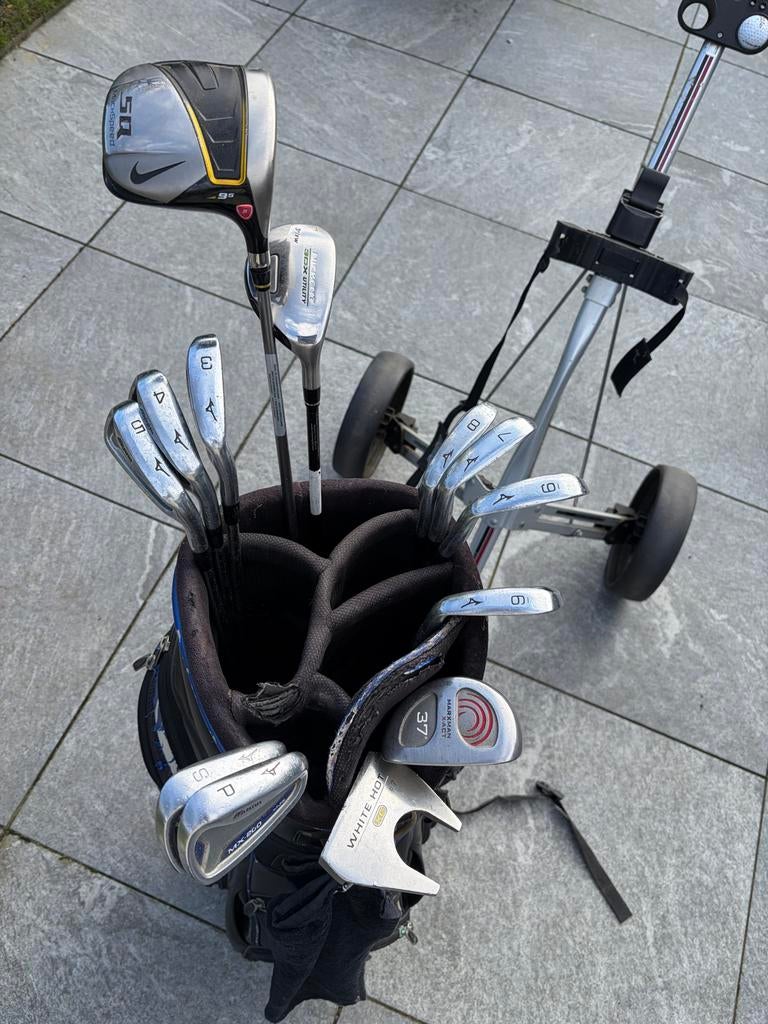 Gebruikte Mizuno/Nike/Nickent  topgolfset met tas en kar, Sport en Fitness, Golf, Ophalen, Gebruikt, Set, Mizuno