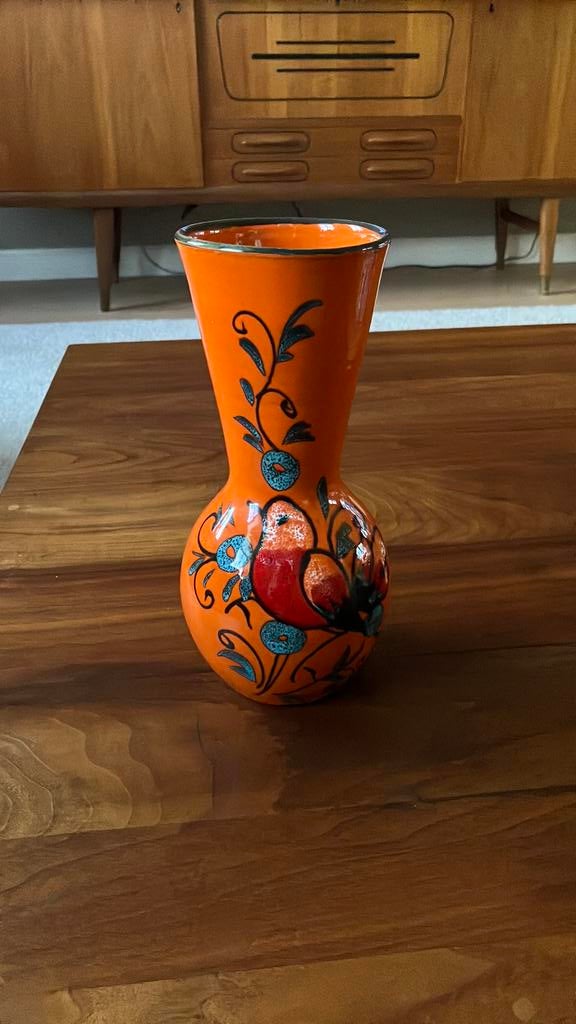 Vintage jaren 60/70 oranje beschilderde vaas vogel retro, Ophalen