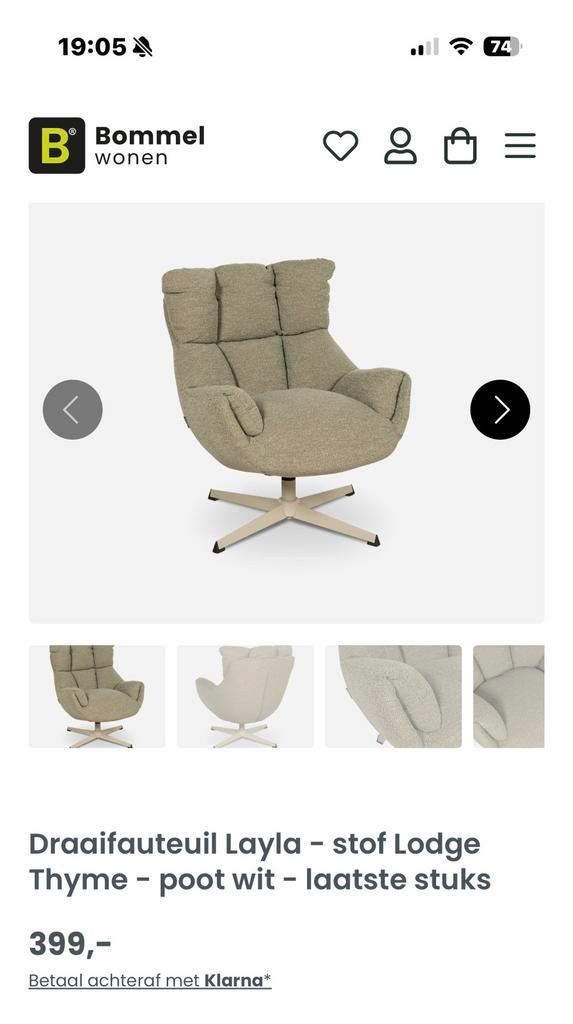 Draai fauteuil Layla van Bommel, Huis en Inrichting, Fauteuils, Ophalen, 75 tot 100 cm, Zo goed als nieuw, Tijdloos