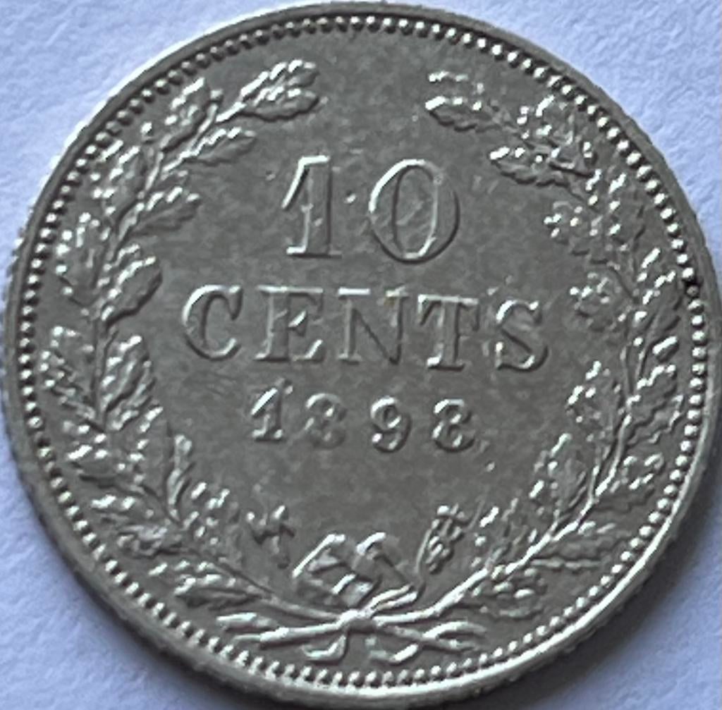 zilveren dubbeltje 1898, Zilver, Ophalen of Verzenden, 10 cent, Koningin Wilhelmina
