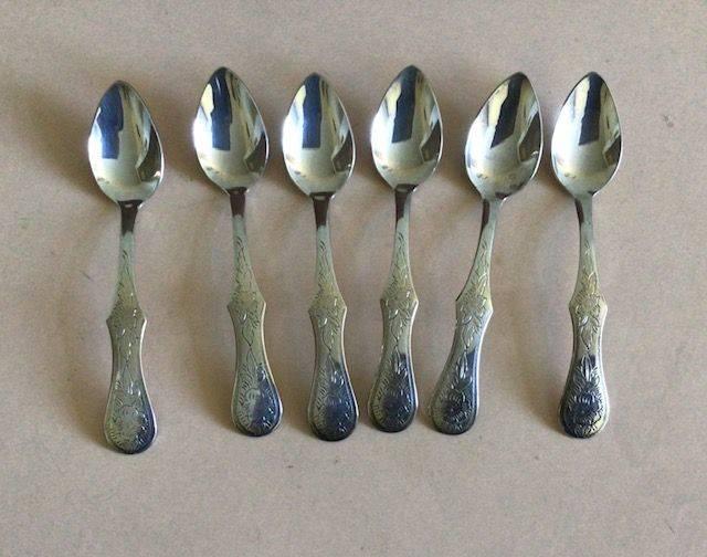 biedermeier, 6 lepeltjes, Ophalen of Verzenden, Gebruikt, Overige materialen, Los bestek