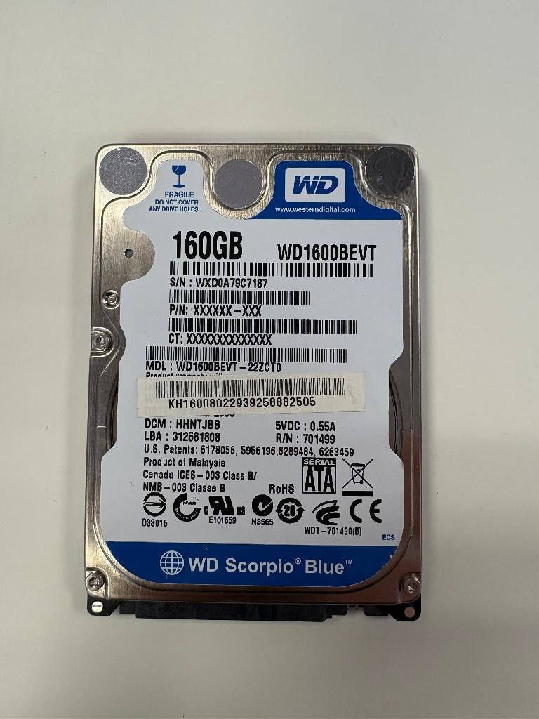 HDD Western Digital 2,5 inch SATA WD1600BEVT 160GB, Intern, Gebruikt, -, -