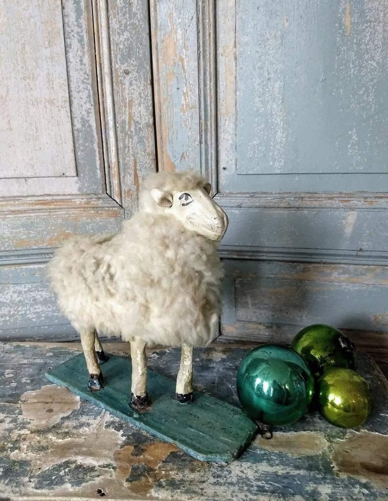 zeldzaam antiek WOLLEN SCHAAP met PAPIER MACHÉ HOOFD / pasen, Ophalen of Verzenden