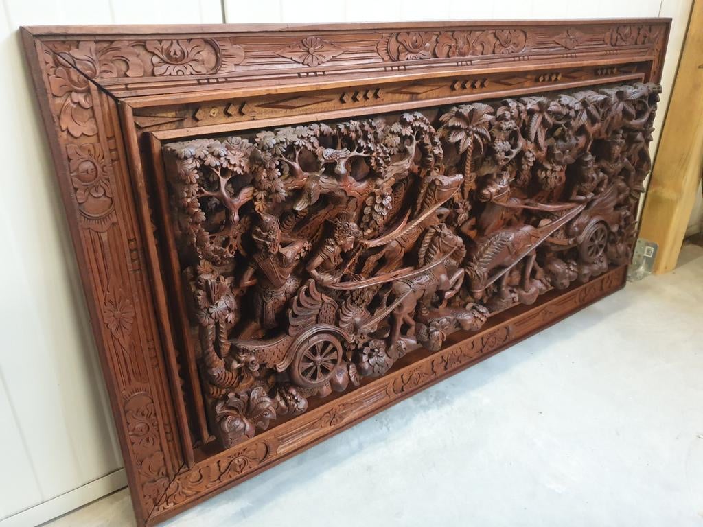Nederland Indie Indonesisch Bali bas relief groot paneel, Antiek en Kunst, Ophalen