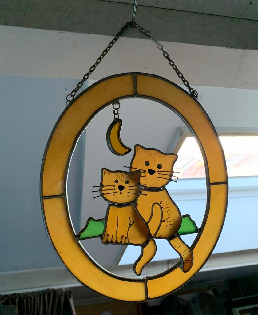 Glas in lood zonnevanger katten, Ophalen of Verzenden