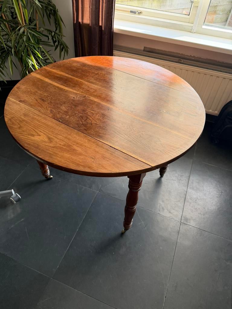 Antieke Franse Eiken Klaptafel (1830) messing wieltjes 100cm, Antiek en Kunst, Antiek | Meubels | Tafels, Ophalen