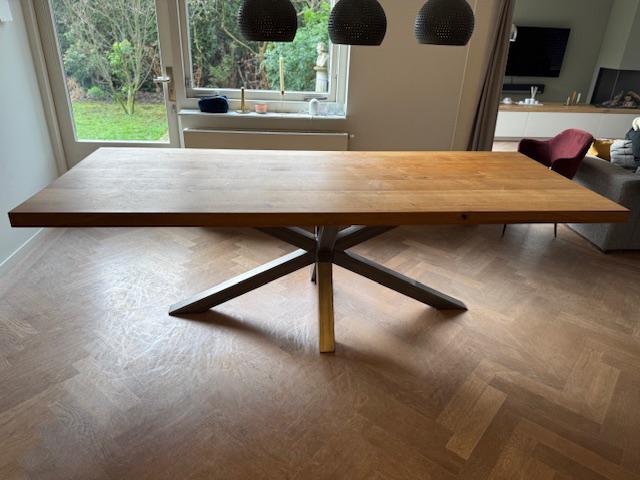 Massief eiken eettafel 250 cm, Huis en Inrichting, Ophalen, 100 tot 150 cm, Eikenhout, 200 cm of meer