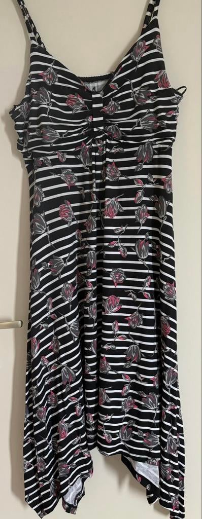 Gina Benotti gestreepte jurk met bloemenprint 44/46, Zwart, Maat 46/48 (XL) of groter, Ophalen of Verzenden, Knielengte