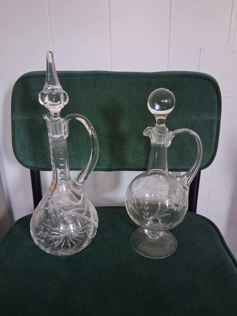 2 Sier - Glazen schenkkannen! Ophalen voor 7,50, Ophalen, Zo goed als nieuw, Overige typen