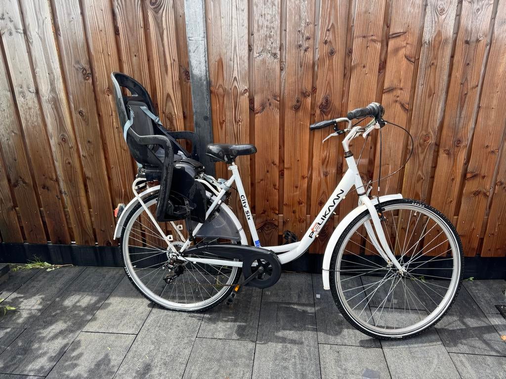 Damesfiets 28” met kinderzitje, Versnellingen, Ophalen, Overige merken, 53 tot 56 cm