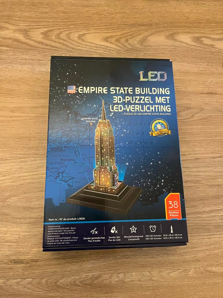 3x 3D Puzzel met LED: Empire State, Toren van Pisa, Ophalen, Nieuw, Rubik's of 3D-puzzel