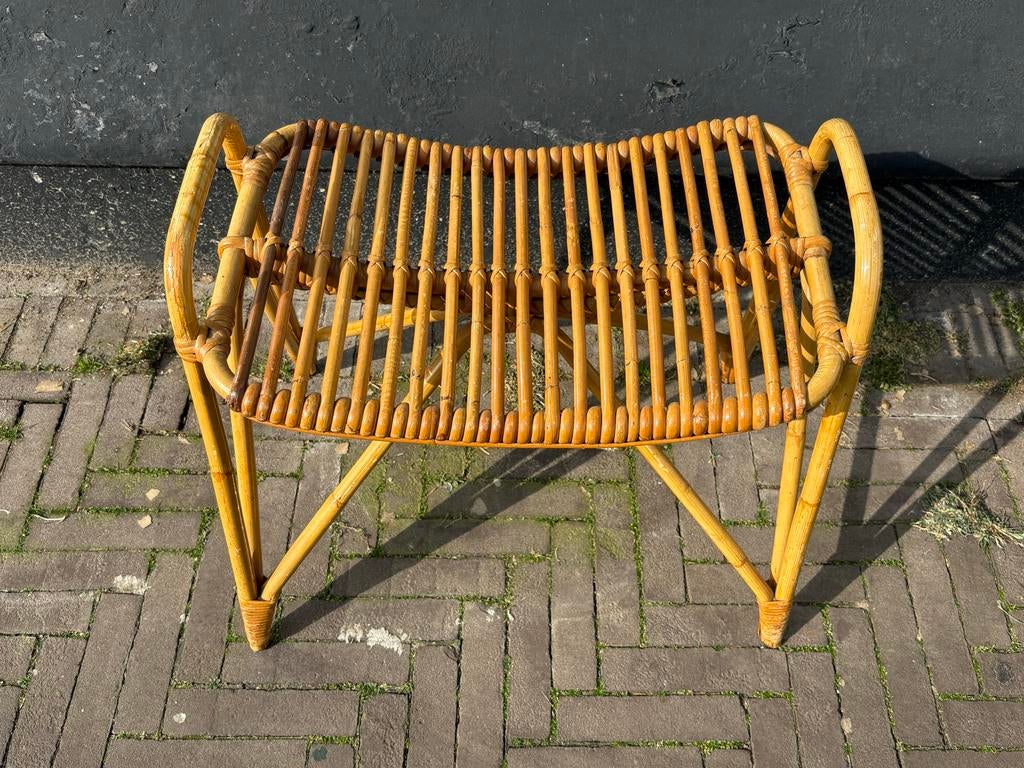 Vintage Rotan Voetenbankje / Zitje - Jaren '50 - Rohe Stijl, Ophalen, Gebruikt, ?, Riet of Rotan