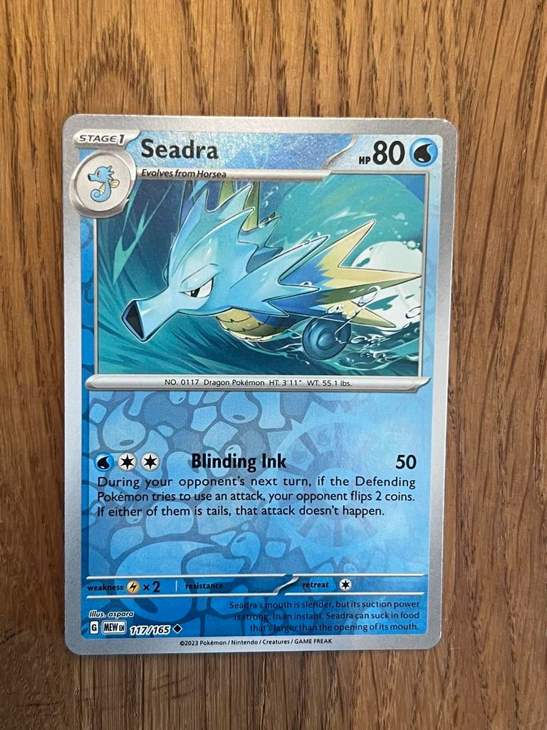 Seadra 117/165 Reverse Holo - Pokémon 151, Ophalen of Verzenden, Losse kaart, Foil