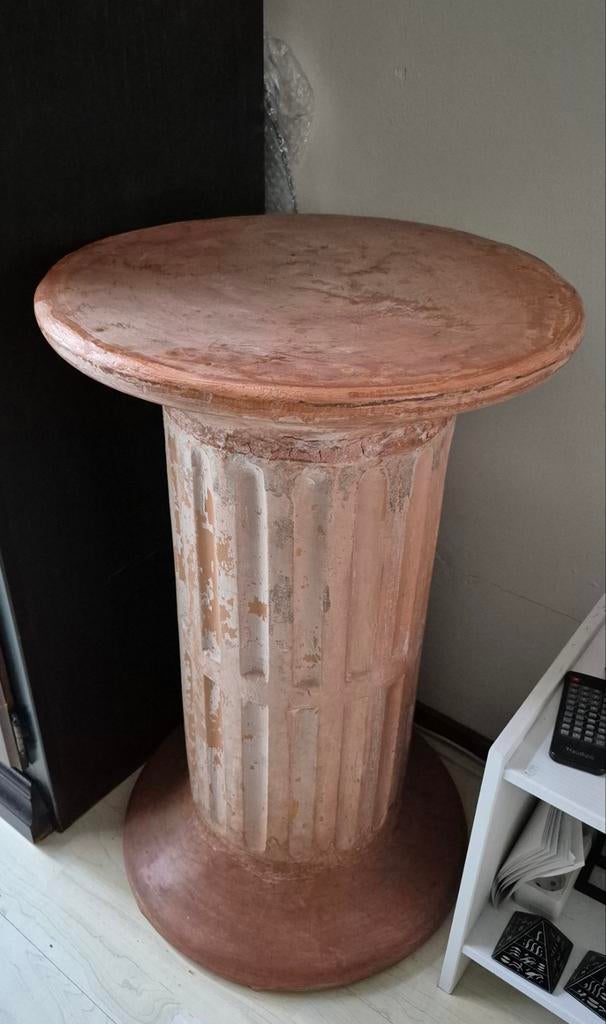 Vintage ronde glazen eettafel op zuil voet, Ophalen, Zo goed als nieuw