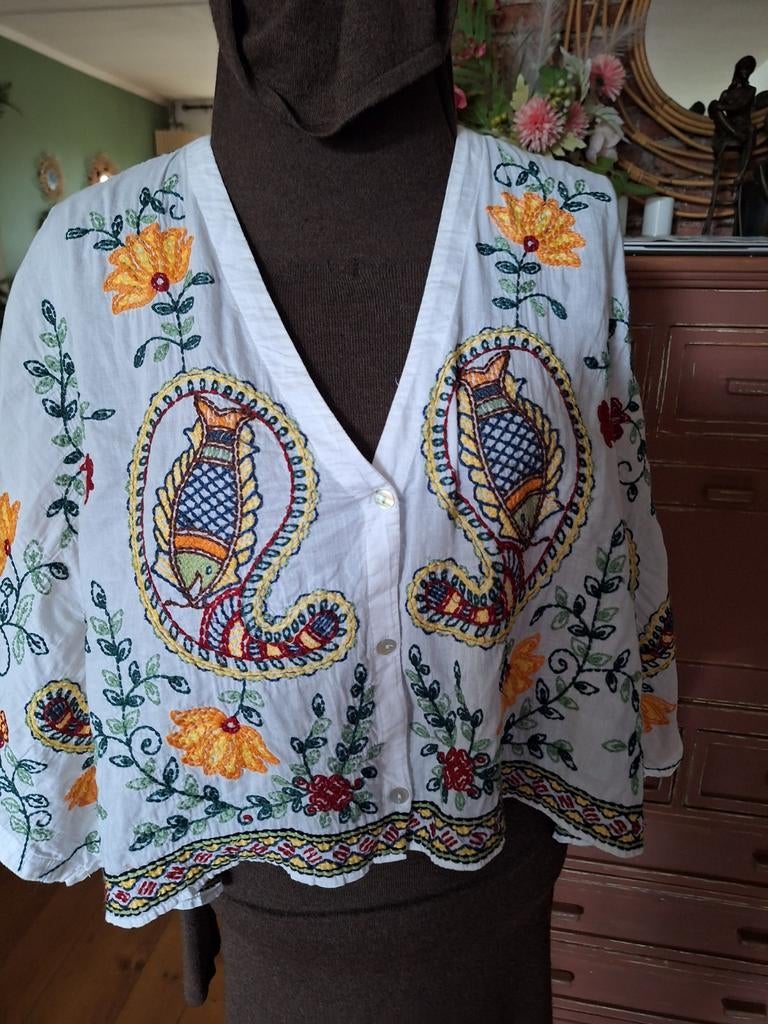 Tuniek maat m l xl xxl wit geborduurd, Kleding | Dames, Ophalen of Verzenden, Zo goed als nieuw, Maat 46/48 (XL) of groter, Wit