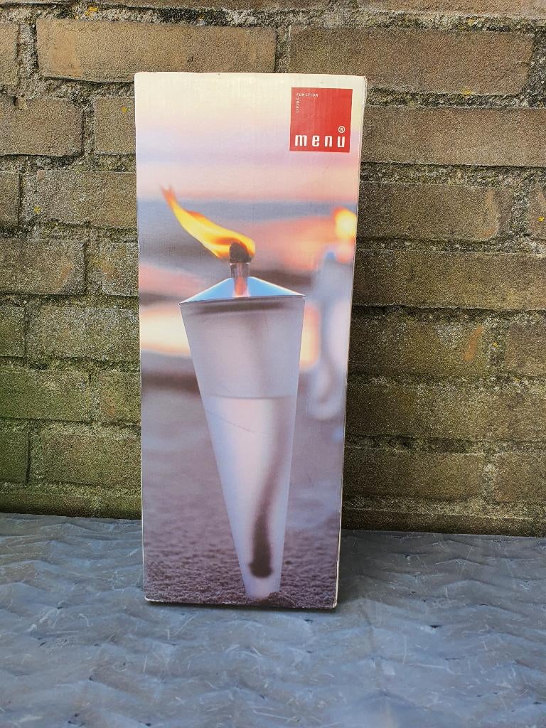 Design tuinfakkel MENU – wit glas – nieuw, Ophalen of Verzenden, Nieuw