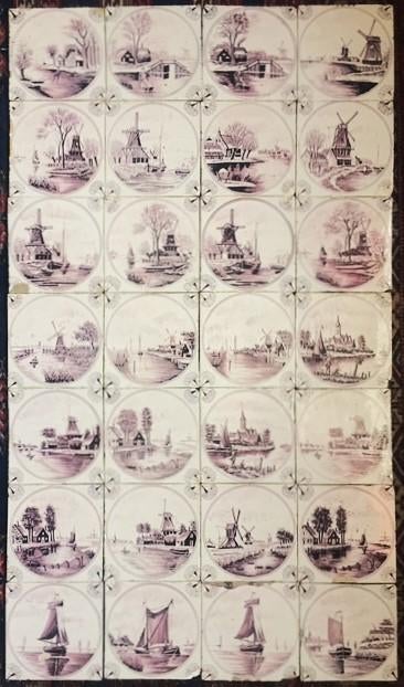 Tegels Landschap Anjer Friesland Tableau Molen Schip IJspret, Ophalen of Verzenden