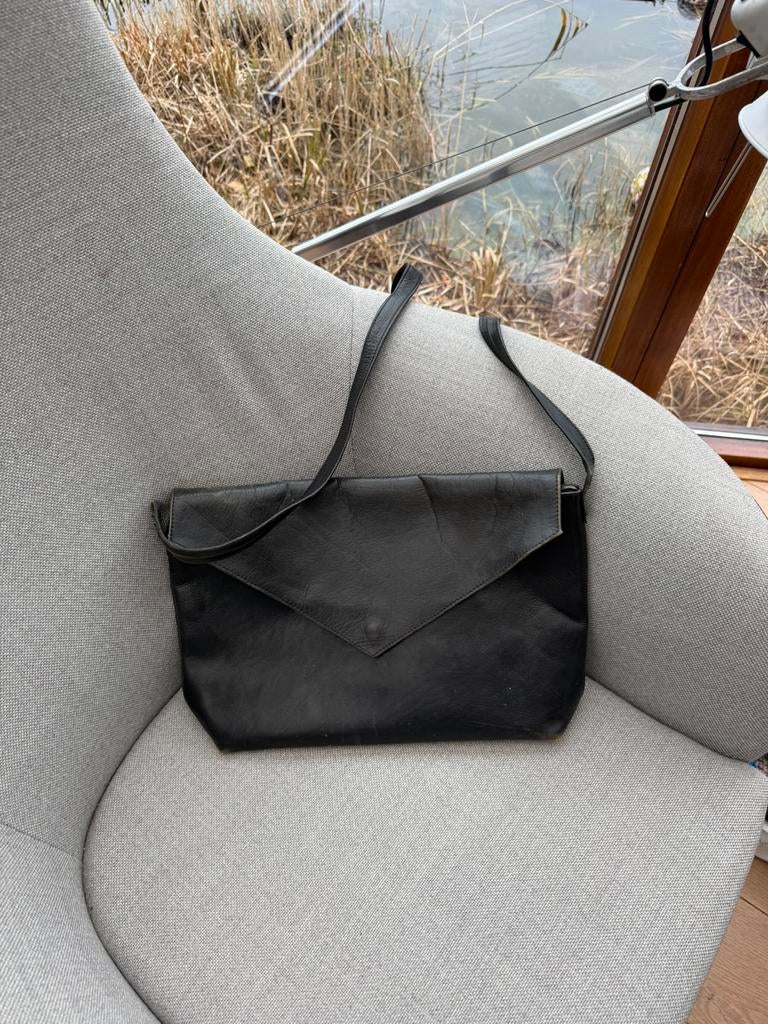 Handtas zwart leder, Ophalen of Verzenden, Zo goed als nieuw, Zwart, Leer