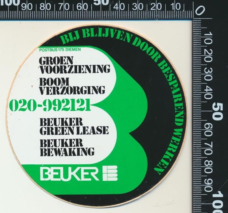 Sticker: Beuker Groenvoorziening - Diemen, Verzamelen, Ophalen of Verzenden, Zo goed als nieuw, Bedrijf of Vereniging
