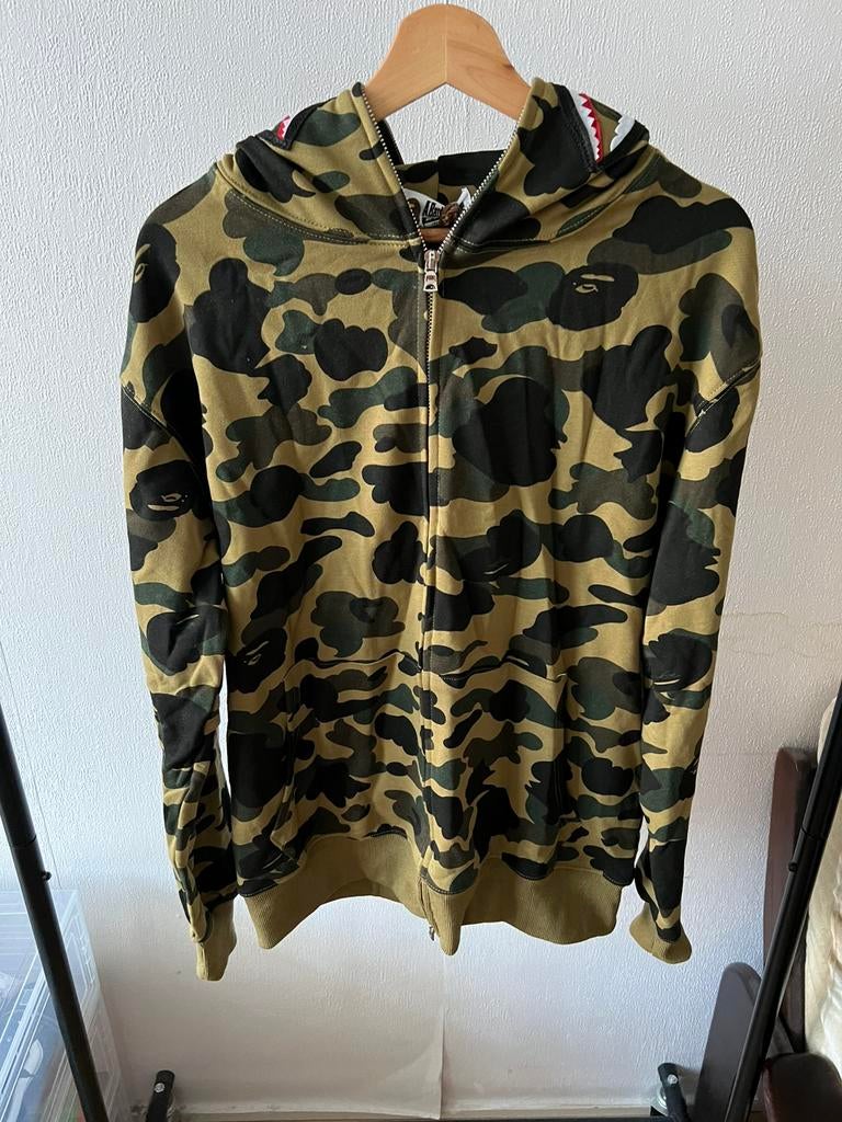 Bape camo shark zipup hoodie, Ophalen of Verzenden, Zo goed als nieuw, Groen
