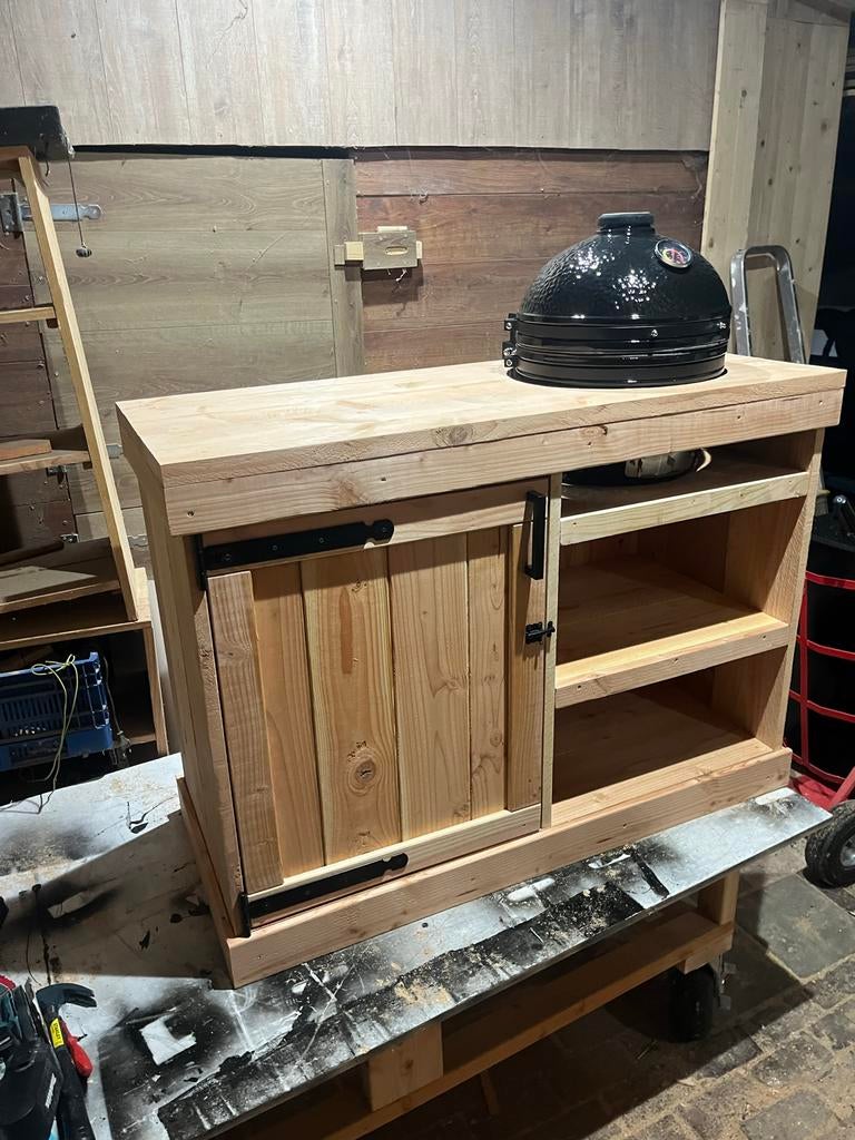 Kamado keramiek BBQ met Douglas kast, Tuin en Terras, Buitenkeukens, Ophalen of Verzenden, Nieuw, Houtskool, Vrijstaand