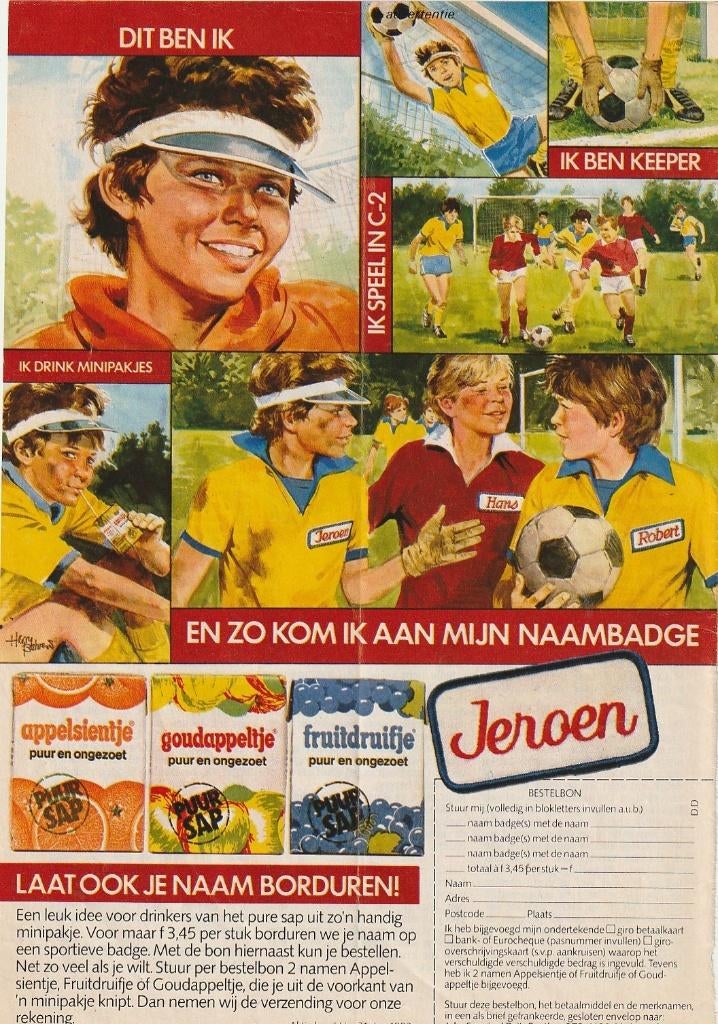 Retro reclame 1982 Riedel Appelsientje Jeroen is keeper, Verzamelen, Retro, Verzenden, Overige typen