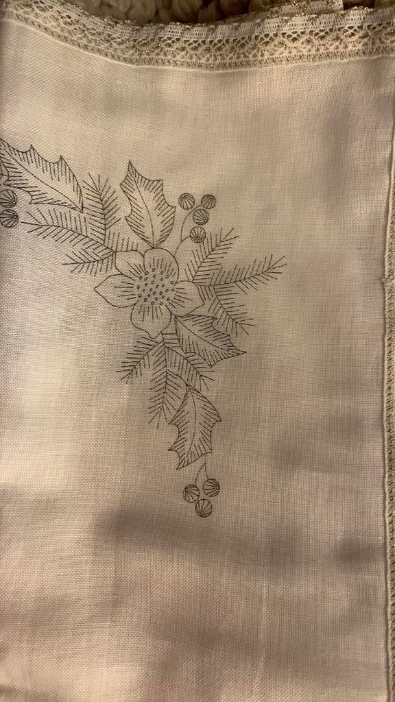 Voorbedrukt kerstkleed met kant om te borduren VINTAGE, Ophalen of Verzenden, Onderdeel of Toebehoren