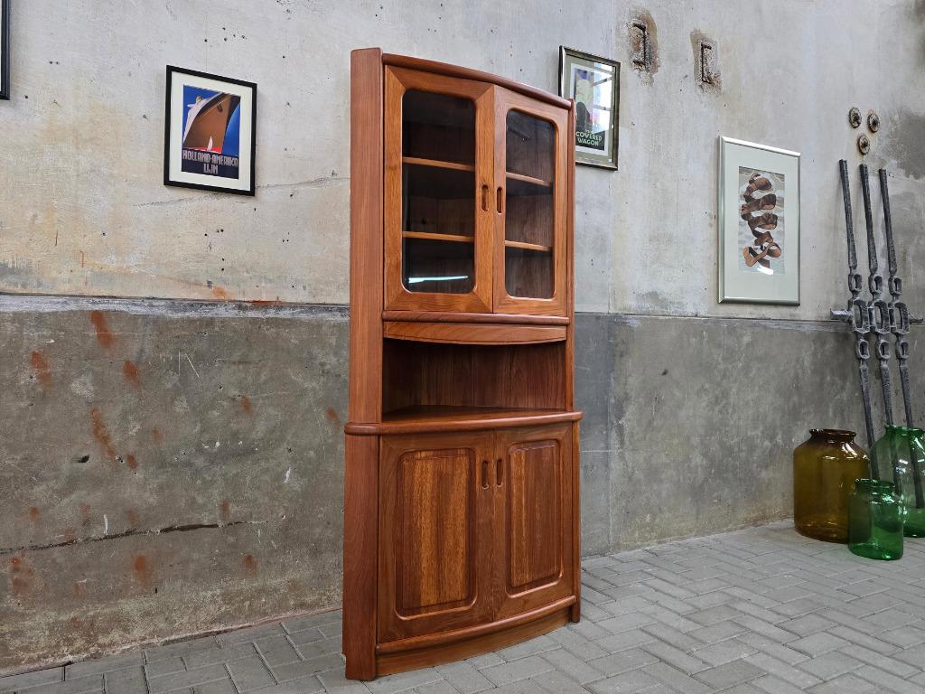 Deens Design Hoek Vitrine Kast | Hoge Teak Vitrinekast 2, Gebruikt, Met deur(en), Glas, 150 tot 200 cm