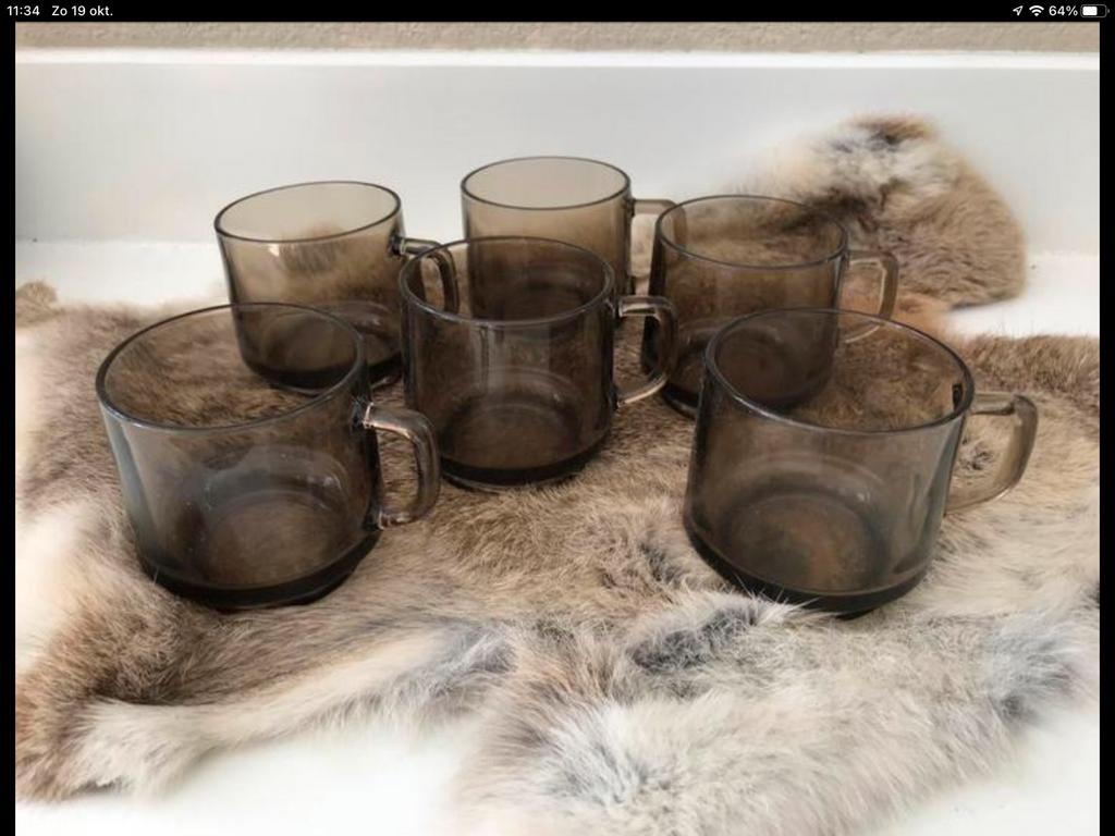 Bruine glazen DOUWE EGBERTS Moccona Koffieglazen * 6 stuks, Huis en Inrichting, Ophalen, Zo goed als nieuw, Overige materialen