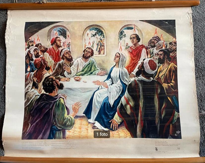 Bijbel Schoolplaat nr. 55 - Pinksteren, Antiek en Kunst, Ophalen of Verzenden, Overige thema's