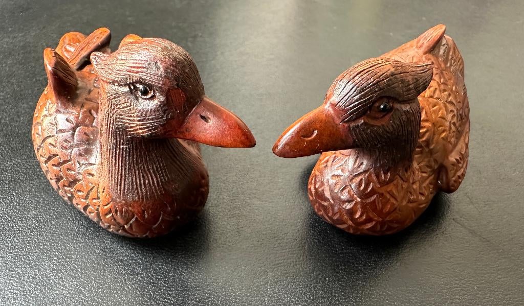 Set van twee hardhouten Okimono eenden Japan, Ophalen of Verzenden