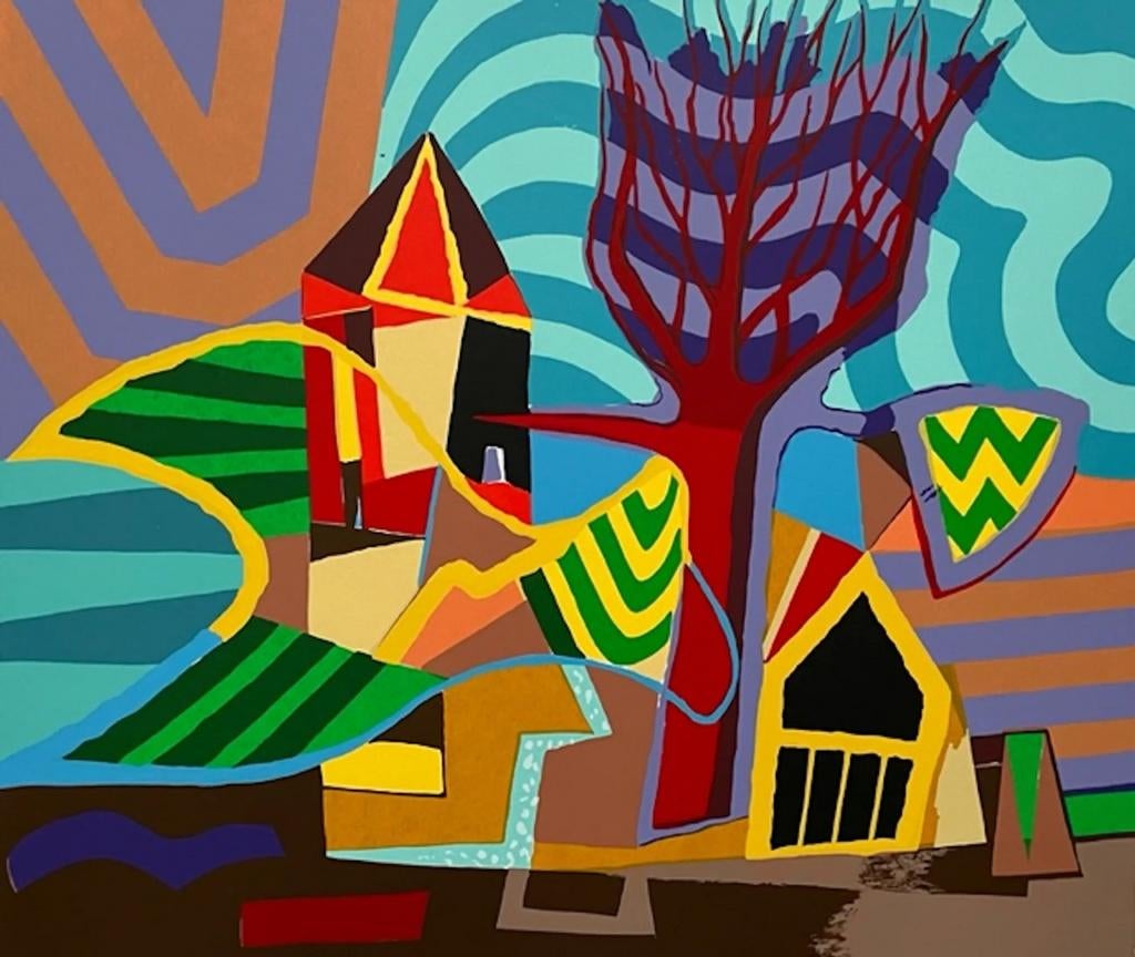 Peter Wiemers - Kerklandschap - Zeefdruk, Ophalen of Verzenden